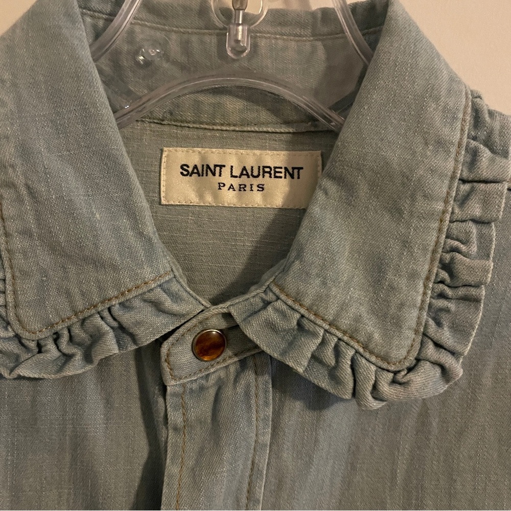 Saint Laurent Chambray Button Down Ruffle Collar - image 2
